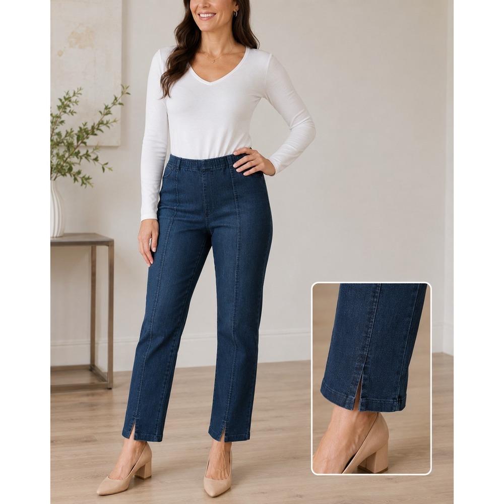 Mesmerize Dark Wash Stretch Denim Ankle Pants Size 12 Front Slit And Zipper